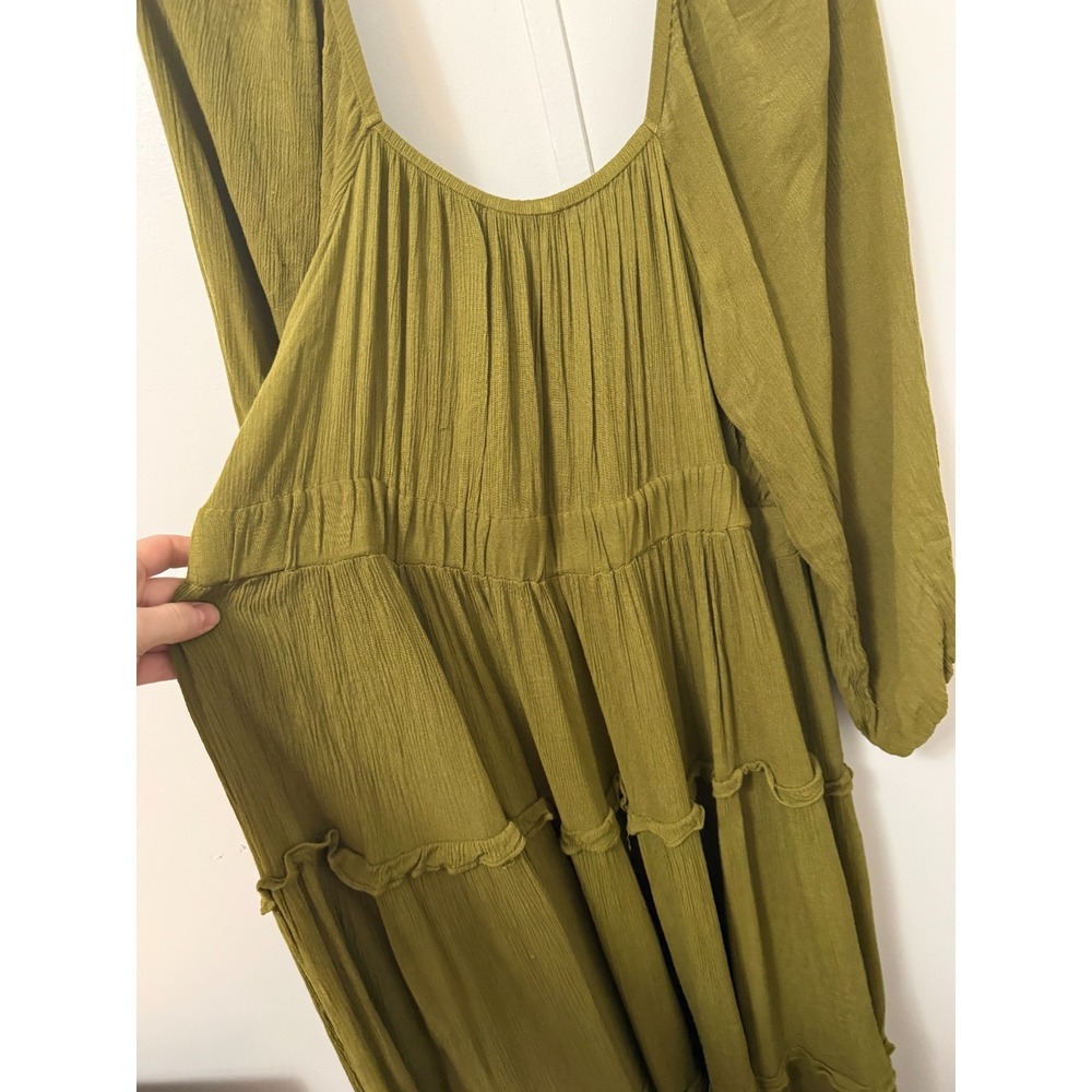 Eloquii Tiered Ruffle Maxi Dress 14 Balloon Sleeve Green Boho Whimsical Cottage - Picture 11 of 13